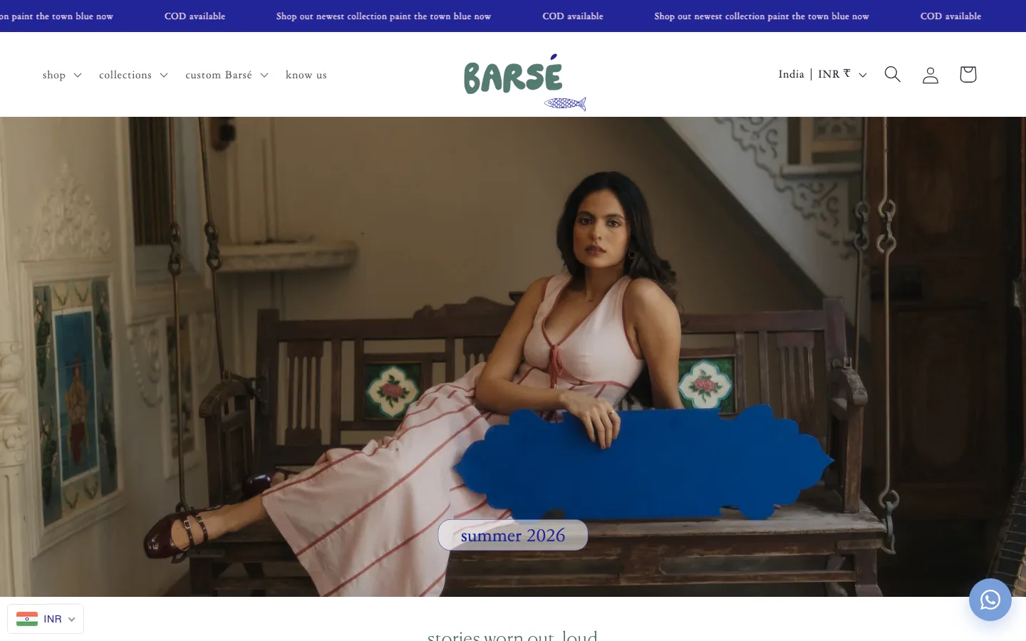 The Barsé store on a desktop screen