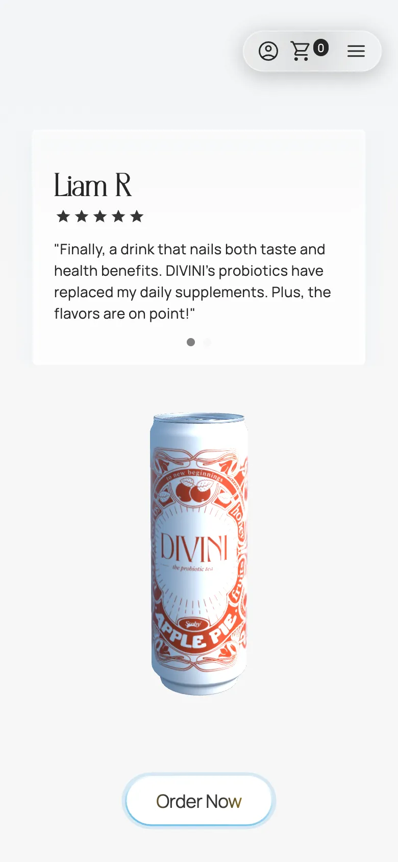 The homepage on a phone: customer reviews around the can