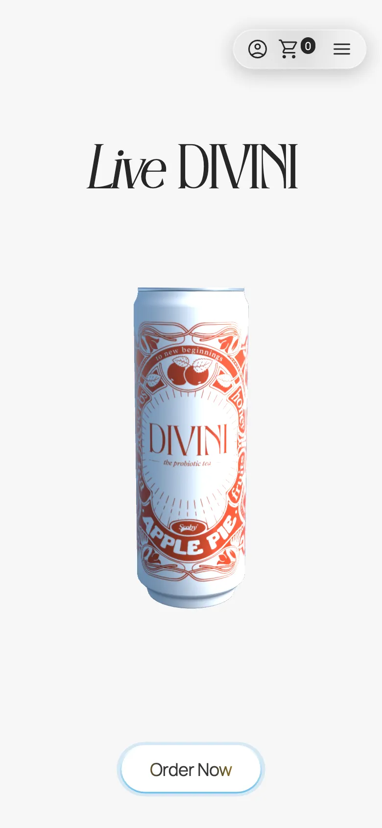 The homepage on a phone: Live Divini